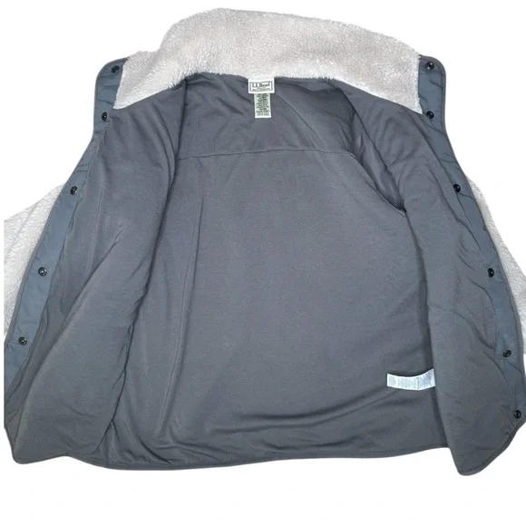 LL Bean Sherpa Fleece Jacket S Snap Front Pockets Lined Cream Gray - Picture 13 of 15